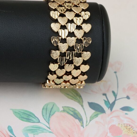 "Wide Heart Pattern Rose Gold Bracelet for Women, Bold Design, XPBL0897 - Picture 11 of 12